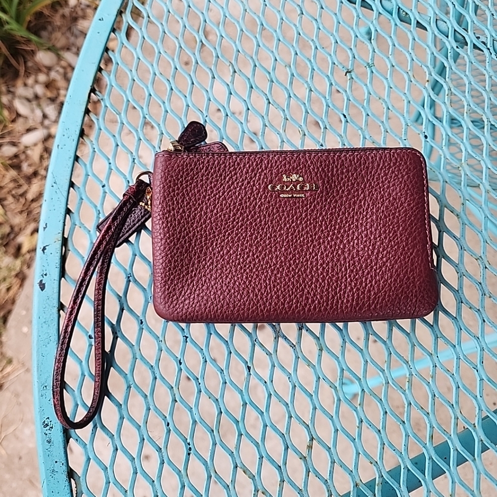 Coach Burgundy with Gold Accents Wristlet